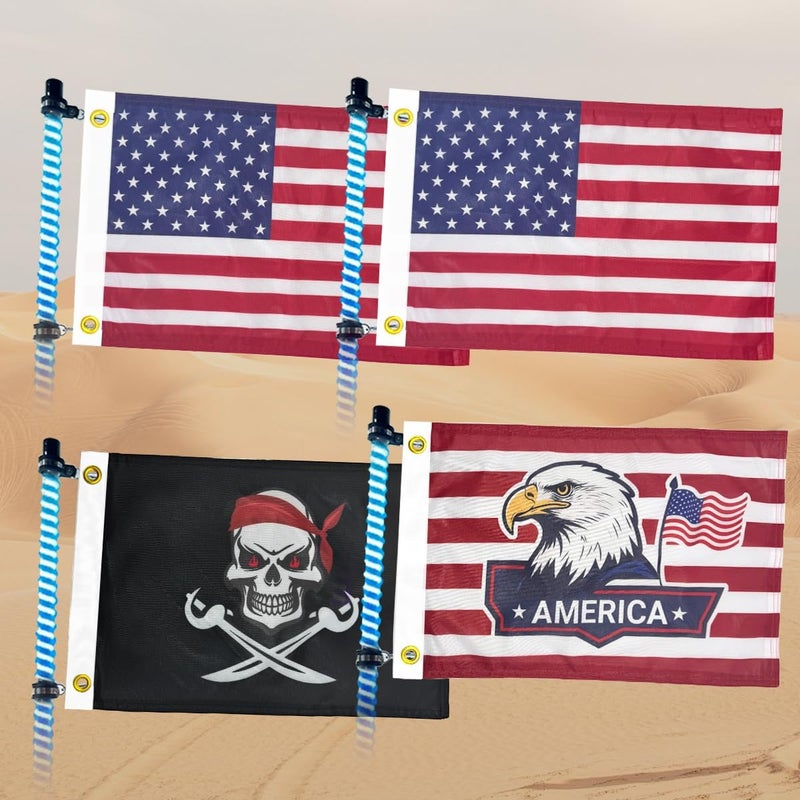 cezelux 4 PCS 12x18 Inches ATV Flags,Whip Flags for UTV,Attach to Whip Lights or Antenna Flag with Poles, Double Side 3-layer Fabric American Flag Dune Golf Cart Flag for Can-Am SXS Jeep RZR Polaris Truck Boat Off-Road Vehicles - Image 1